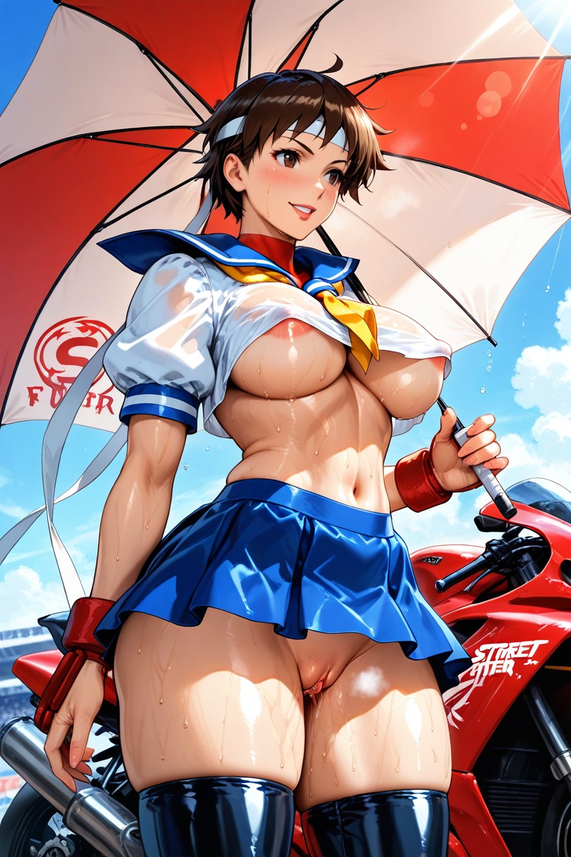 Crop Top Race Queen Outfit, Upskirt, Under Boob Hentai AI Porn
