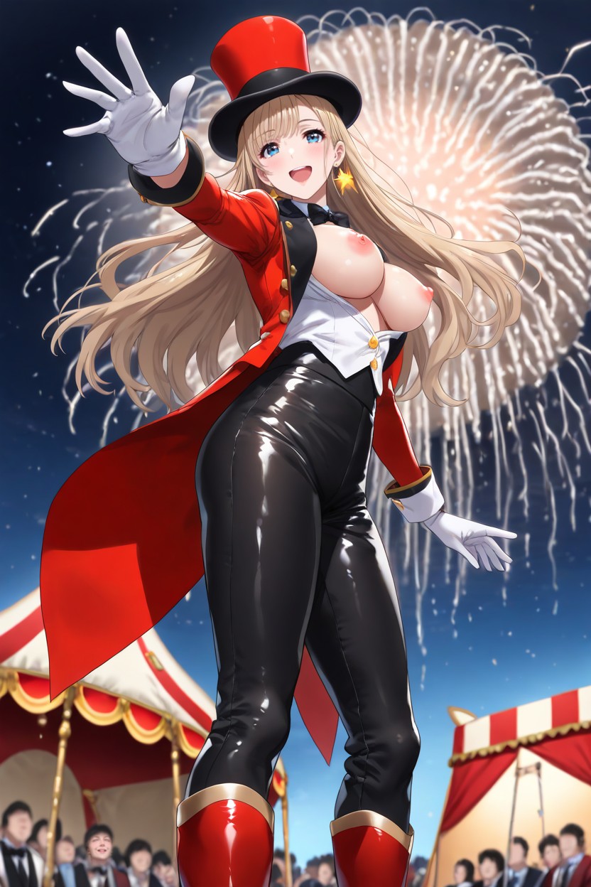Black Tight Fitting Cloth Pants, Delgada, Bare Breasts With Puffy Pink Nipples Exposed Hentai IA