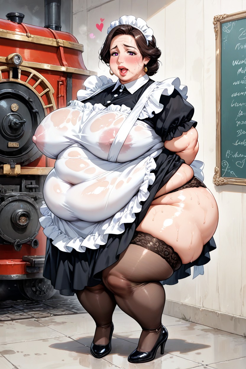 Huge Obese Round Belly, Pechos Grandes, Open Mouth Hentai IA