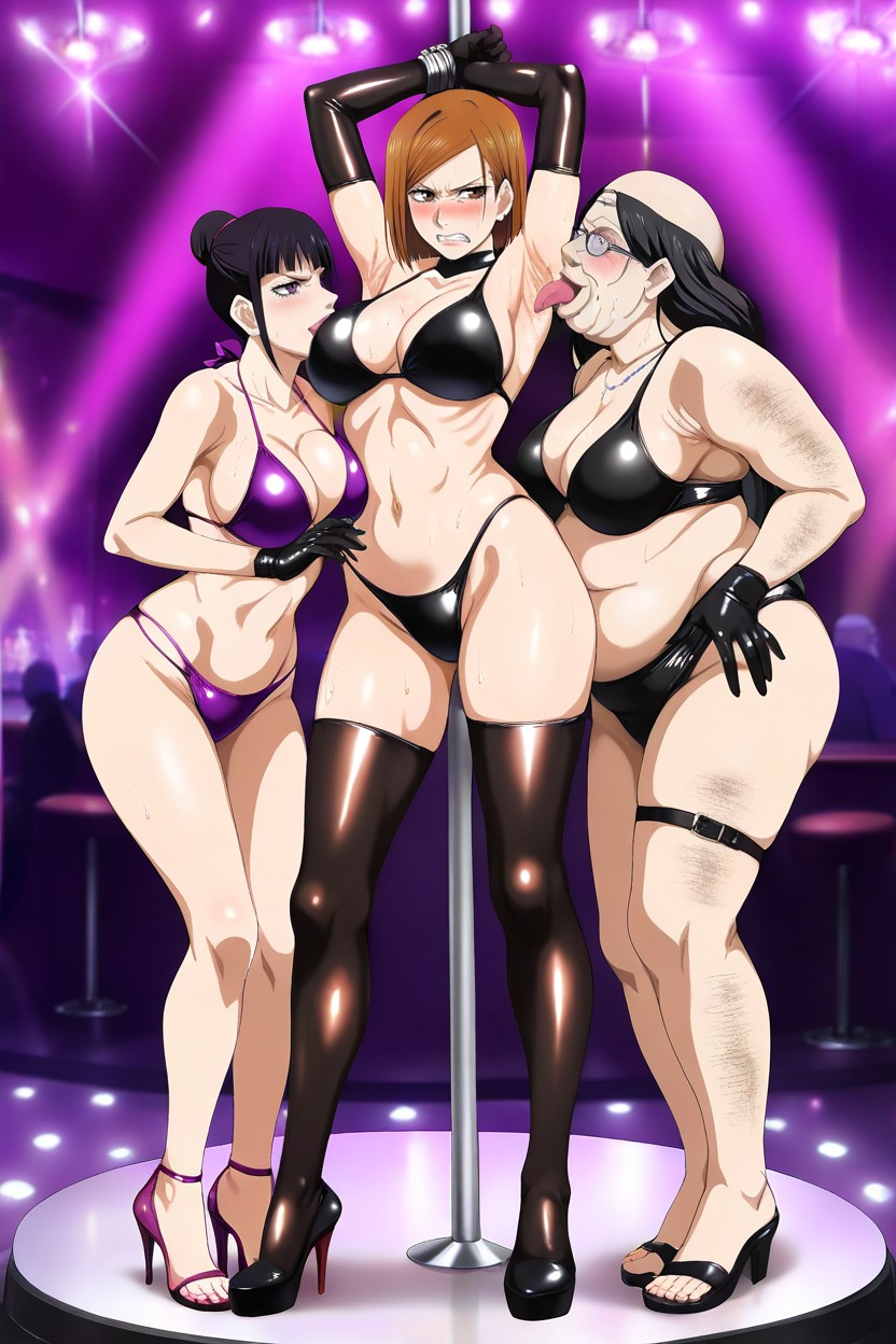 Glaring, Cara Confundida, Pelo Negro Hentai IA