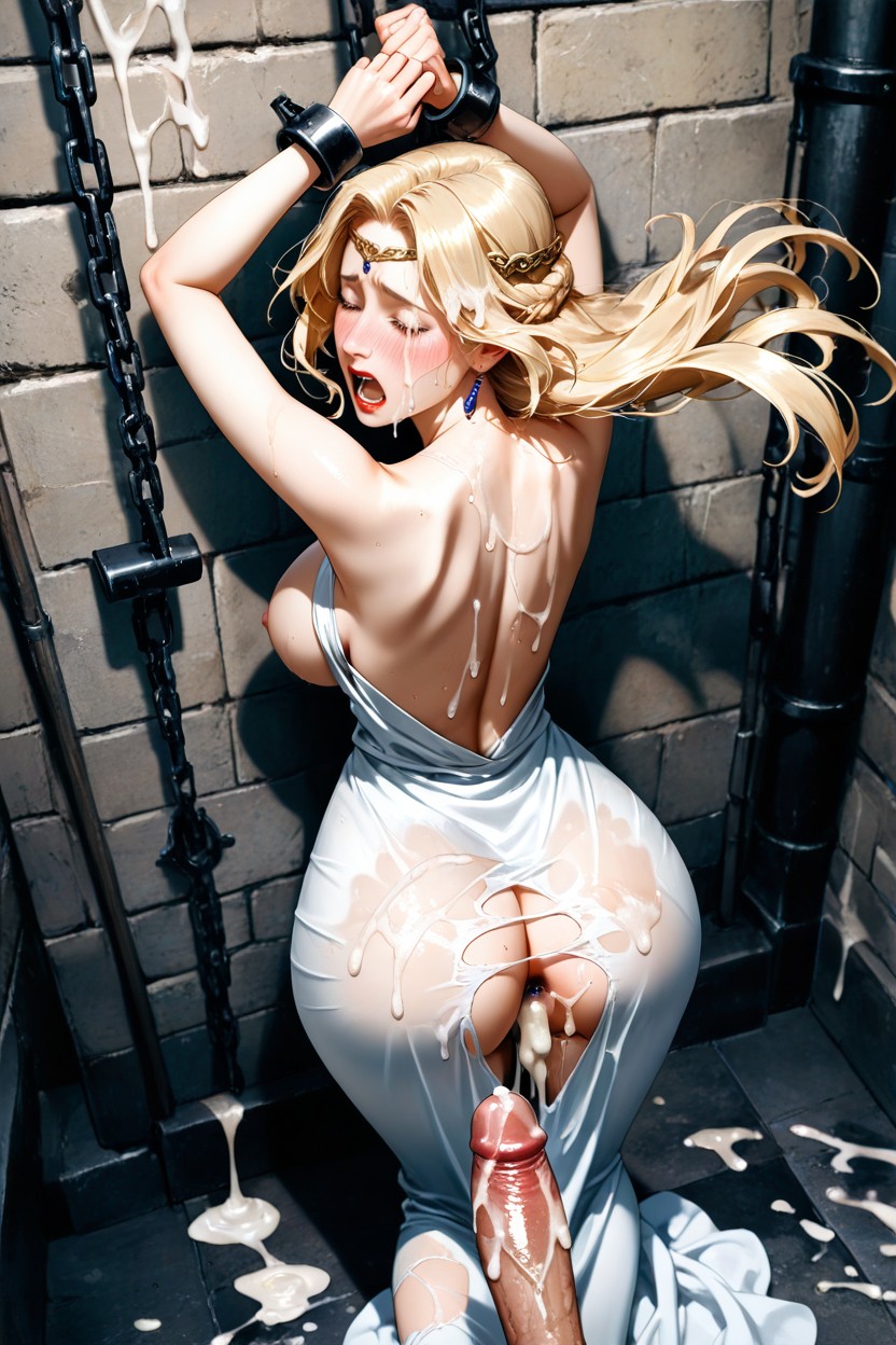 Dutch Angle, Torn White Long Dress, Elegant Hentai IA