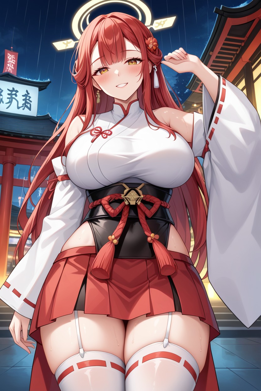 Caliente, Ciudad Ciberpunk, Pelo Rojo Hentai IA