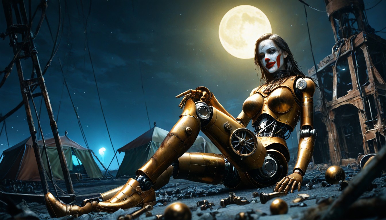 "full Body Shot Of Two Rusty Mechanical Steampunk Clowns, Vista Frontal, K Hentai IA