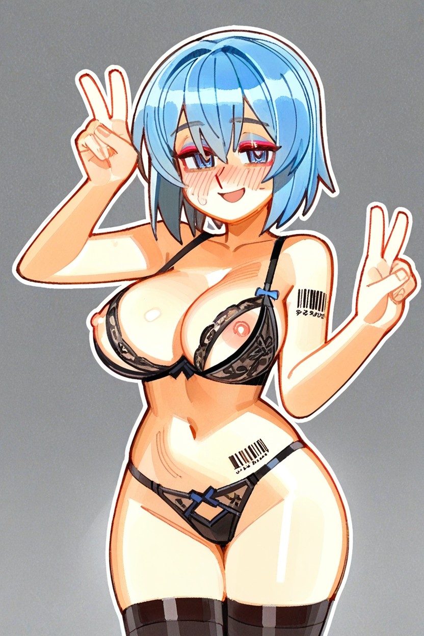 Outlined, Detailed Face, Blue Hair Hentai AI Porn
