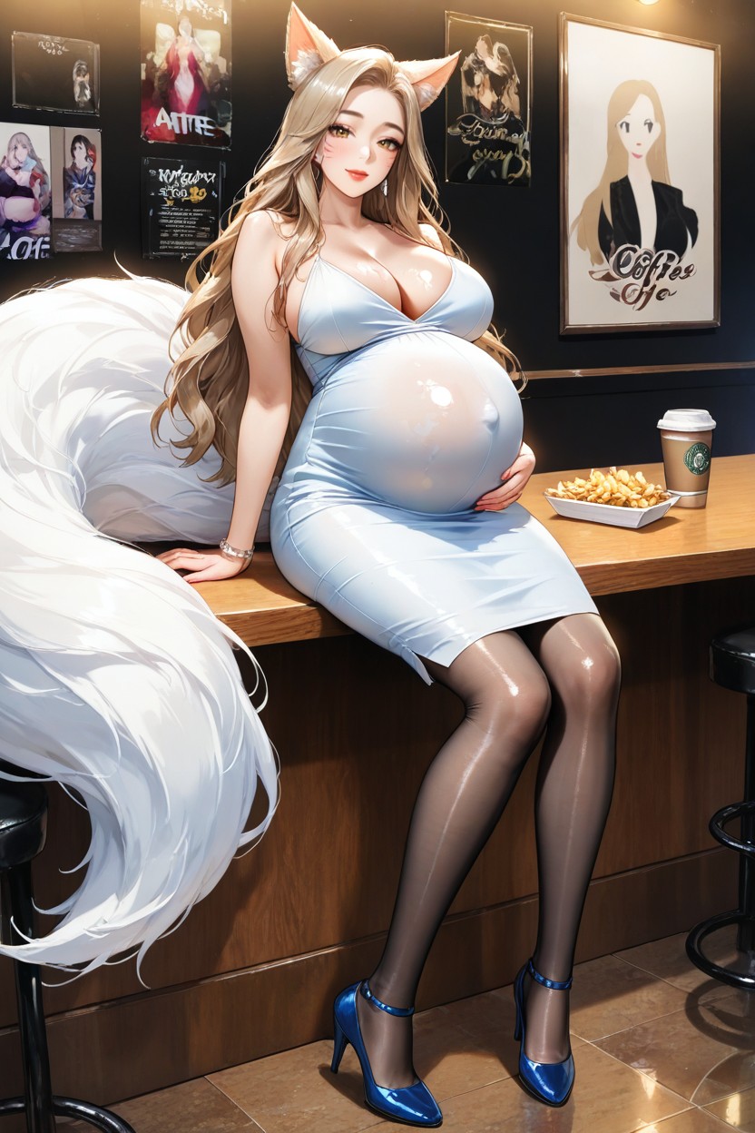 Black Stockings, Dress, White Tail Hentai AI Porn