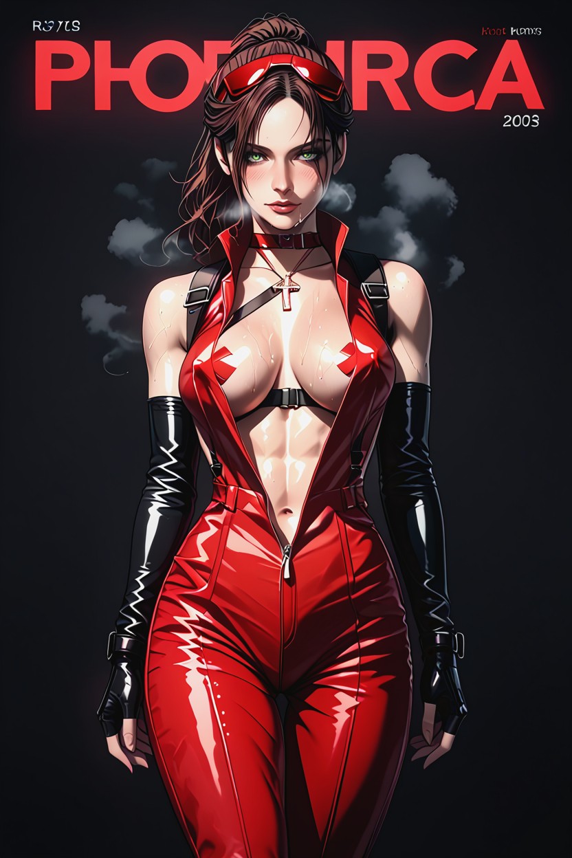 Leather Sleeves, Navel Exposed, Romper Offs Hentai AI Porn