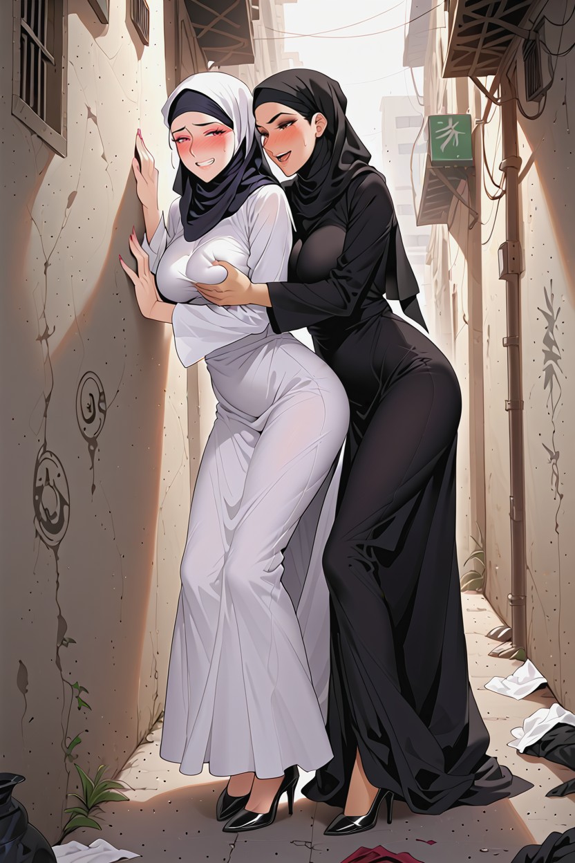 Morning, Women In Front Getting Groped Bent Over Clenched Teeth And Orgasm, Dress Abaya Hentai IA