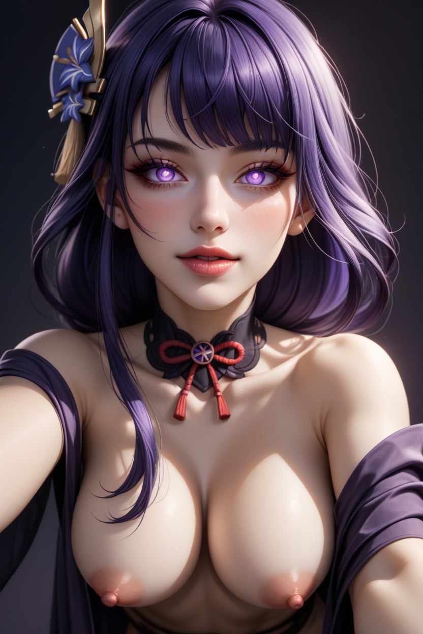Purple Hair, Eyebrows, Perfect Genitals Hentai AI Porn