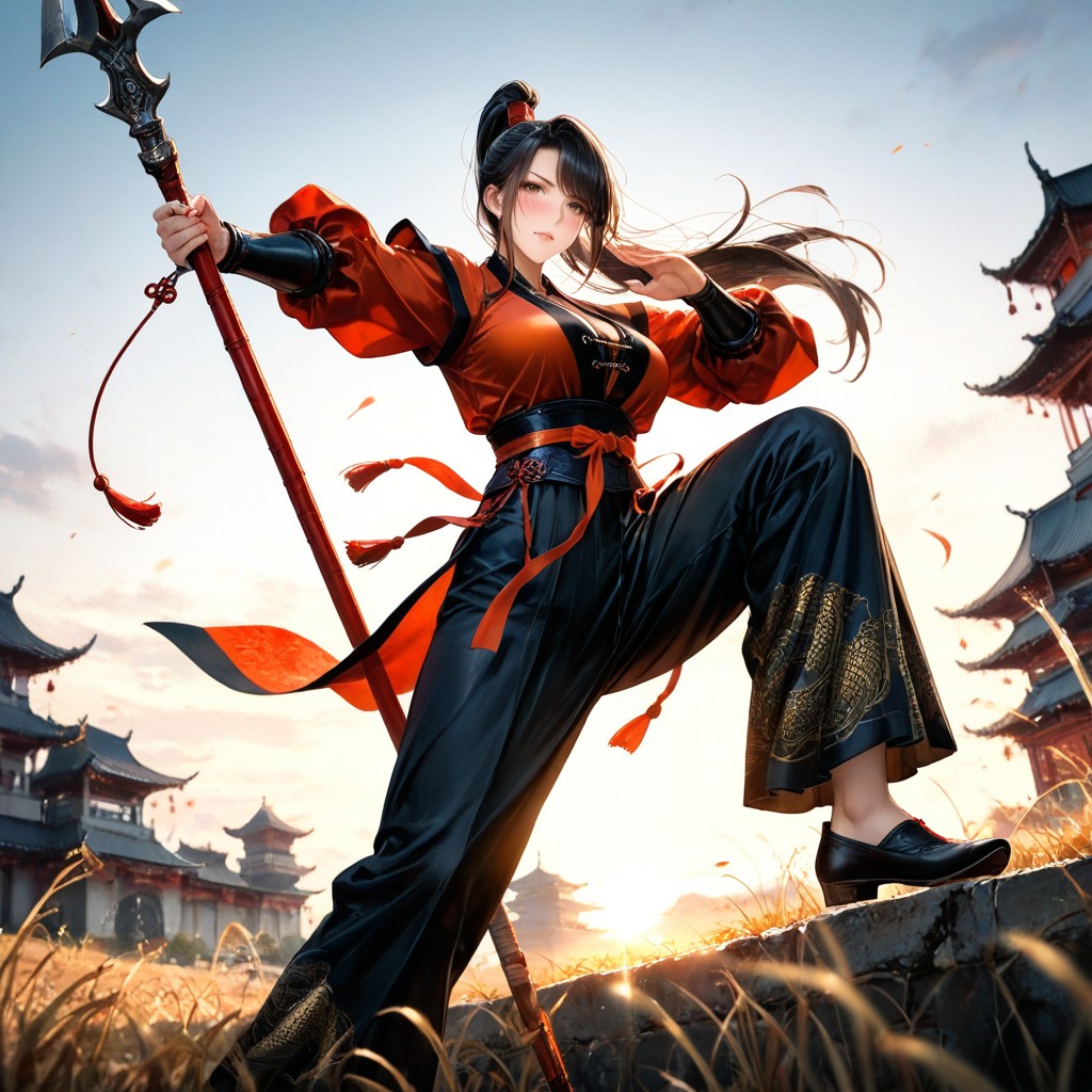 One Arm Raised, Chinese Wuxia Lady Warrior, Side View Hentai AI Porn