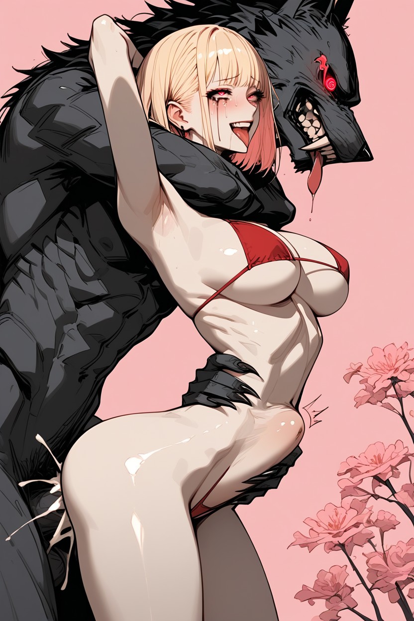 Smeared Makeup, Waist Sakura Garden And Koi Pond, Clenching Teeth Hentai AI Porn
