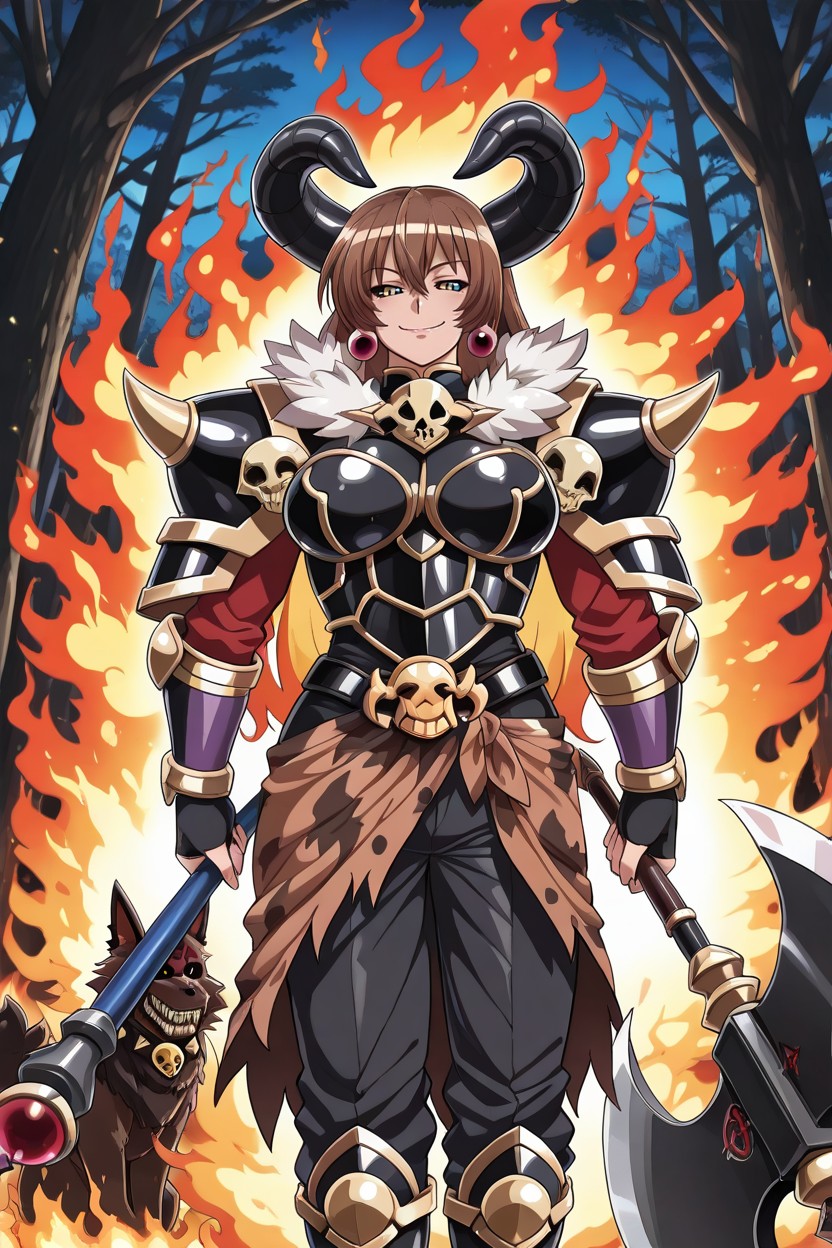 Flaming Sky, Gold Armor Boots, "holding Colossal Battle Axe " Hentai AI Porn