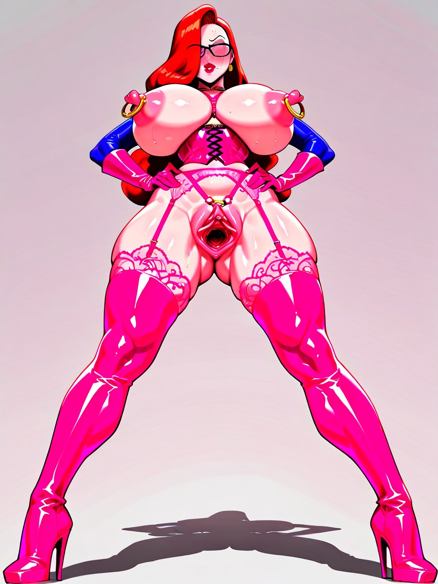Jessica Rabbit, Breast Bondage, Pink Lace Garter Belt Hentai AI Porn