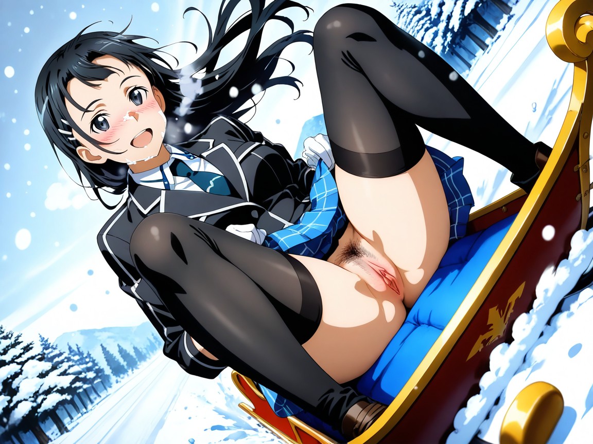 Black Hair, Snowing, Sliding Hentai AI Porn