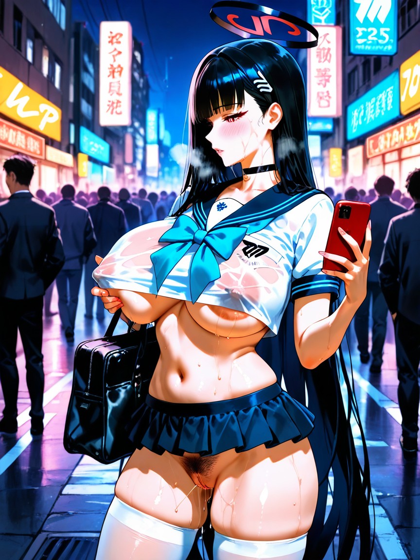 Areola Slip, Super Tight Crop Top Sailor Uniform, Puffy Areola Hentai AI Porn