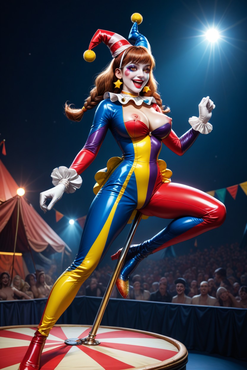 Many Spectators, Wispy Hair Bangs, Circus Show Hentai AI Porn