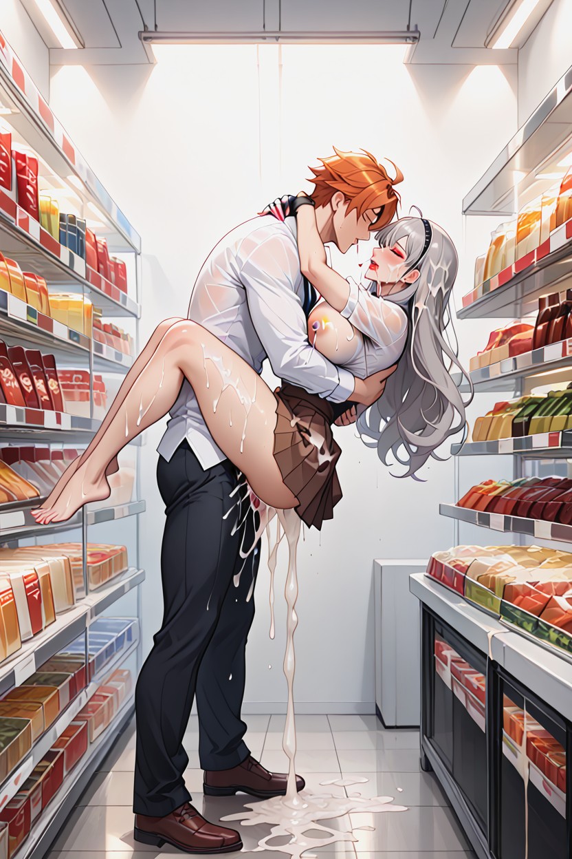 Wet Body, Nipples Visible Through Clothes, Long Hair Hentai AI Porn