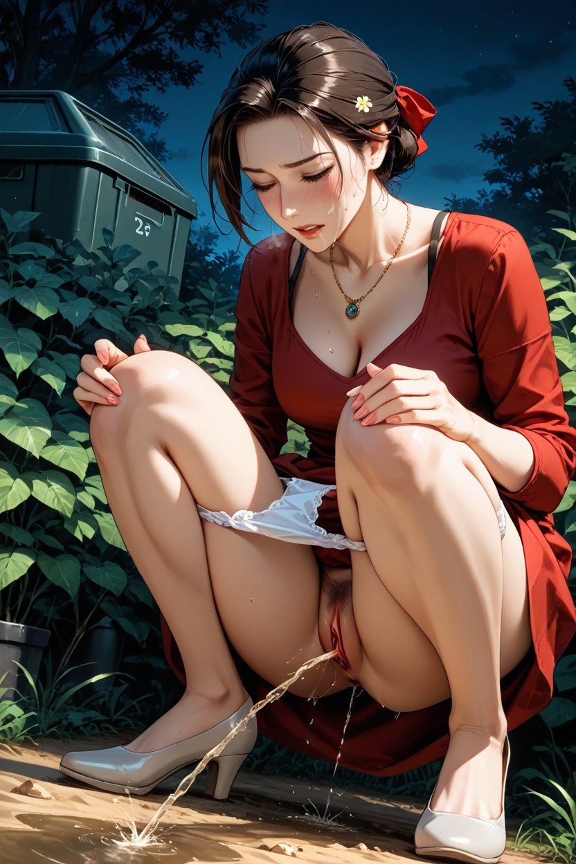 Accurate Detailed Pussy, The Gets Up, Red Dress Hentai AI Porn