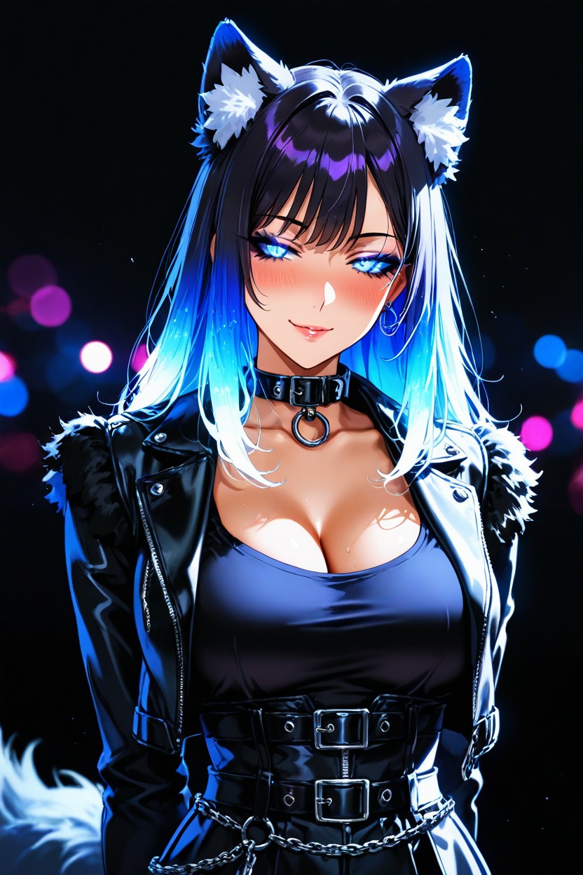 And Neon Cyan Color Palette, Glowing Hair Emissions, Bokeh Hentai IA