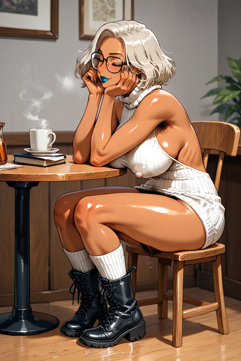 Head Resting On Hand, Side View, Burnt Orange Lipstick Hentai AI Porn
