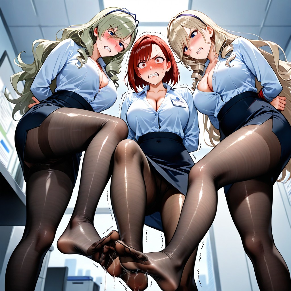 Low Angle View, Body Trembling, Office Wear Hentai IA