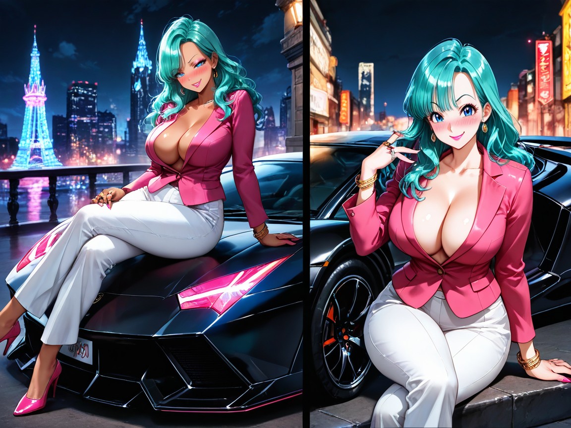 A Wicked Smile, Largo, A Night City Street With Illuminated Skyscrapers And Lampposts Hentai IA