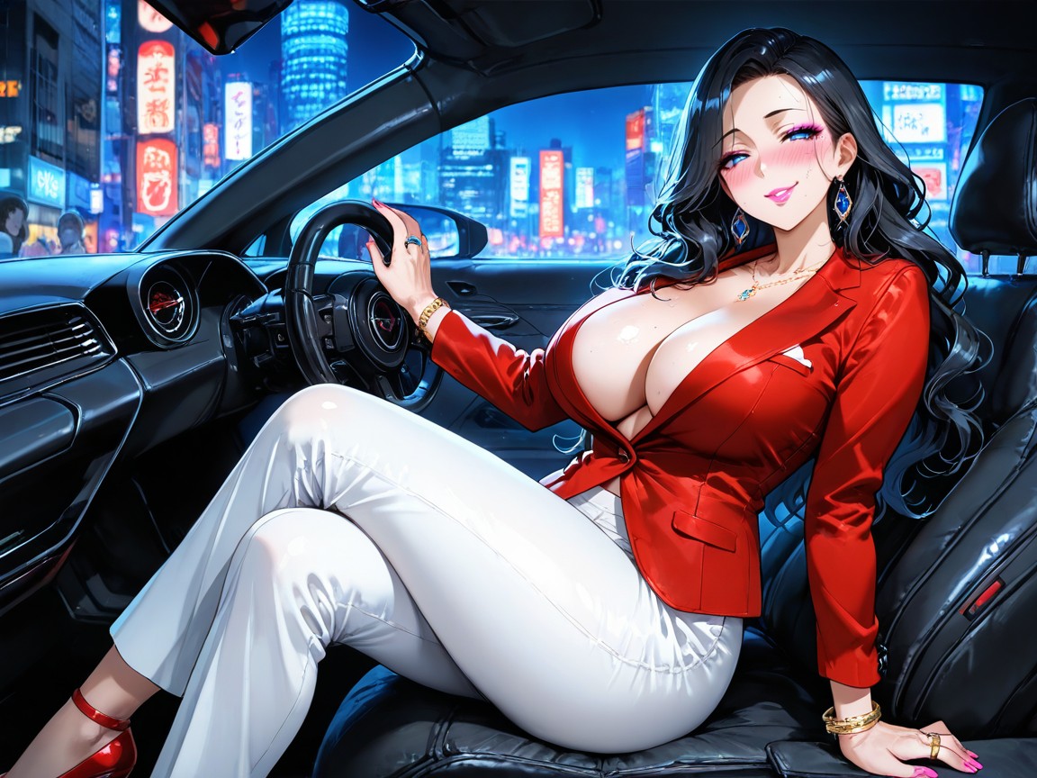 A Wicked Smile, A Night City Street With Illuminated Skyscrapers And Lampposts, Makeup Hentai AI Porn