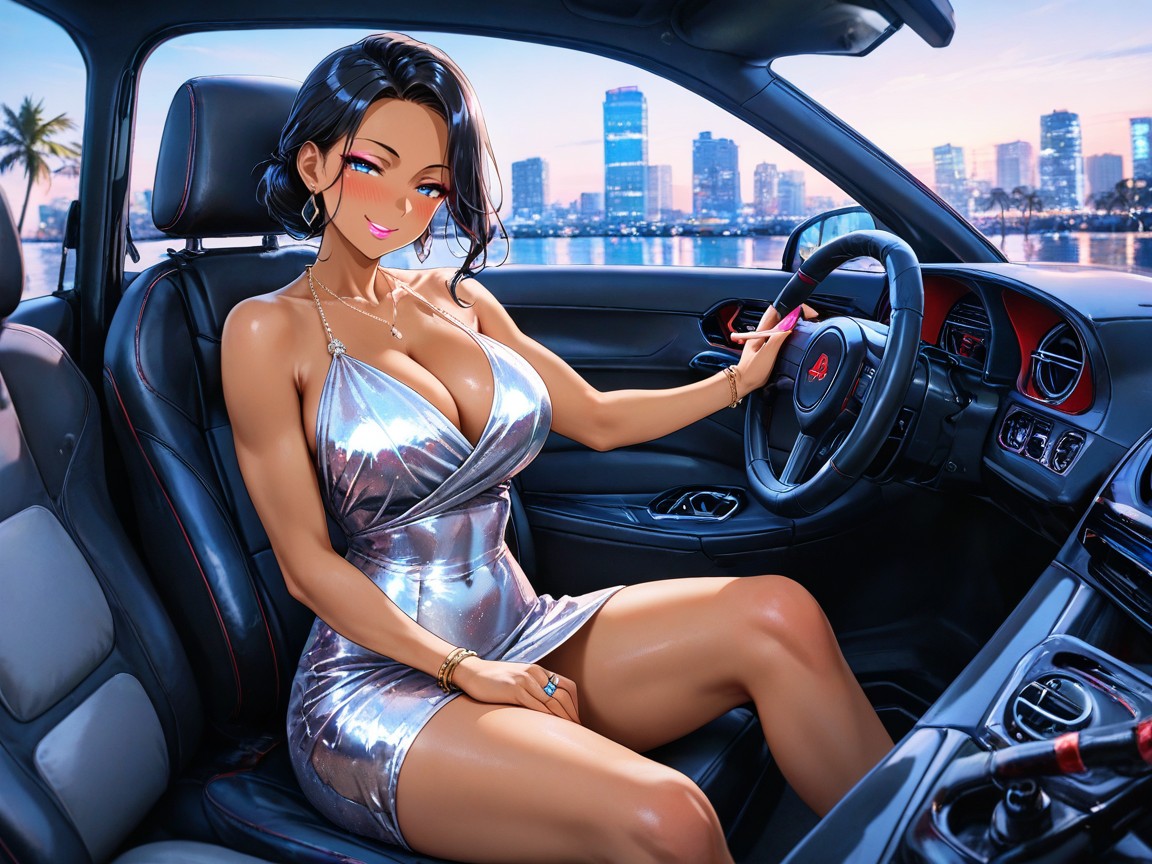 Driving A Red Lamborghini, Pink Lipstick, Ojos Azules Hentai IA