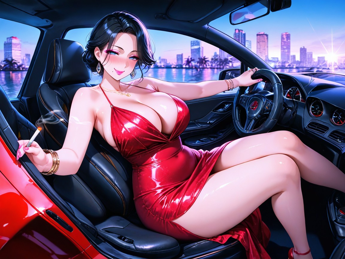 Rounded Ass, A Sunny City Street With View Of Beach And Palm Trees, Seductive Expressions Hentai AI Porn