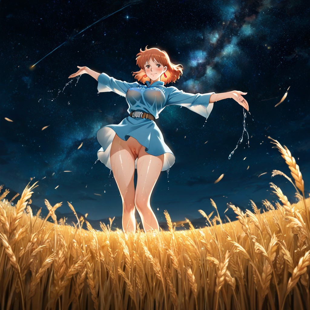 Ghibli Style, Starry Night, Low Angle Hentai IA