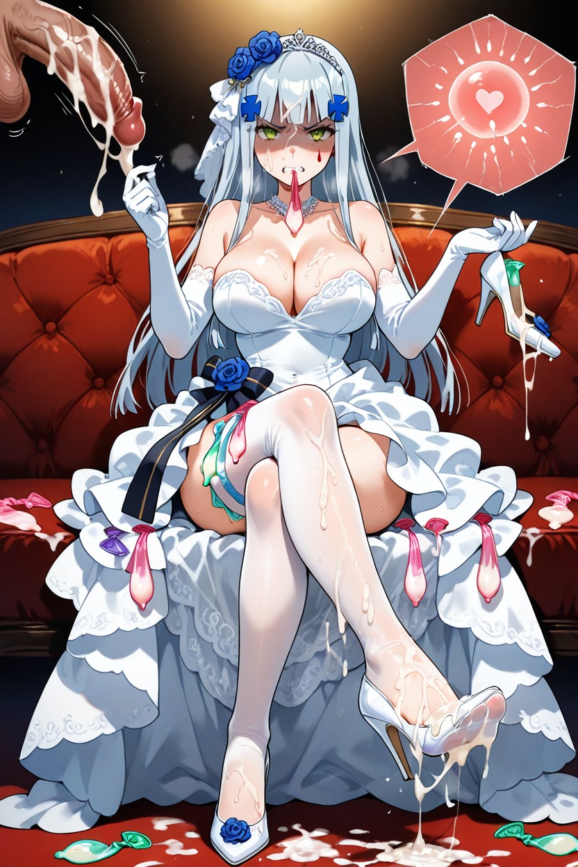 A Lot Of Used Condom, Mermaid Wedding Dress With Nude Stockings And Pointed Heels, Cum On Shoes Hentai IA