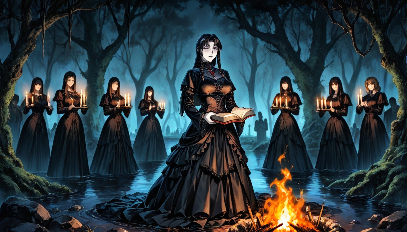 Ominous Mood, Bible Black Animation Artstyle, Flowing Skirts Hentai AI Porn