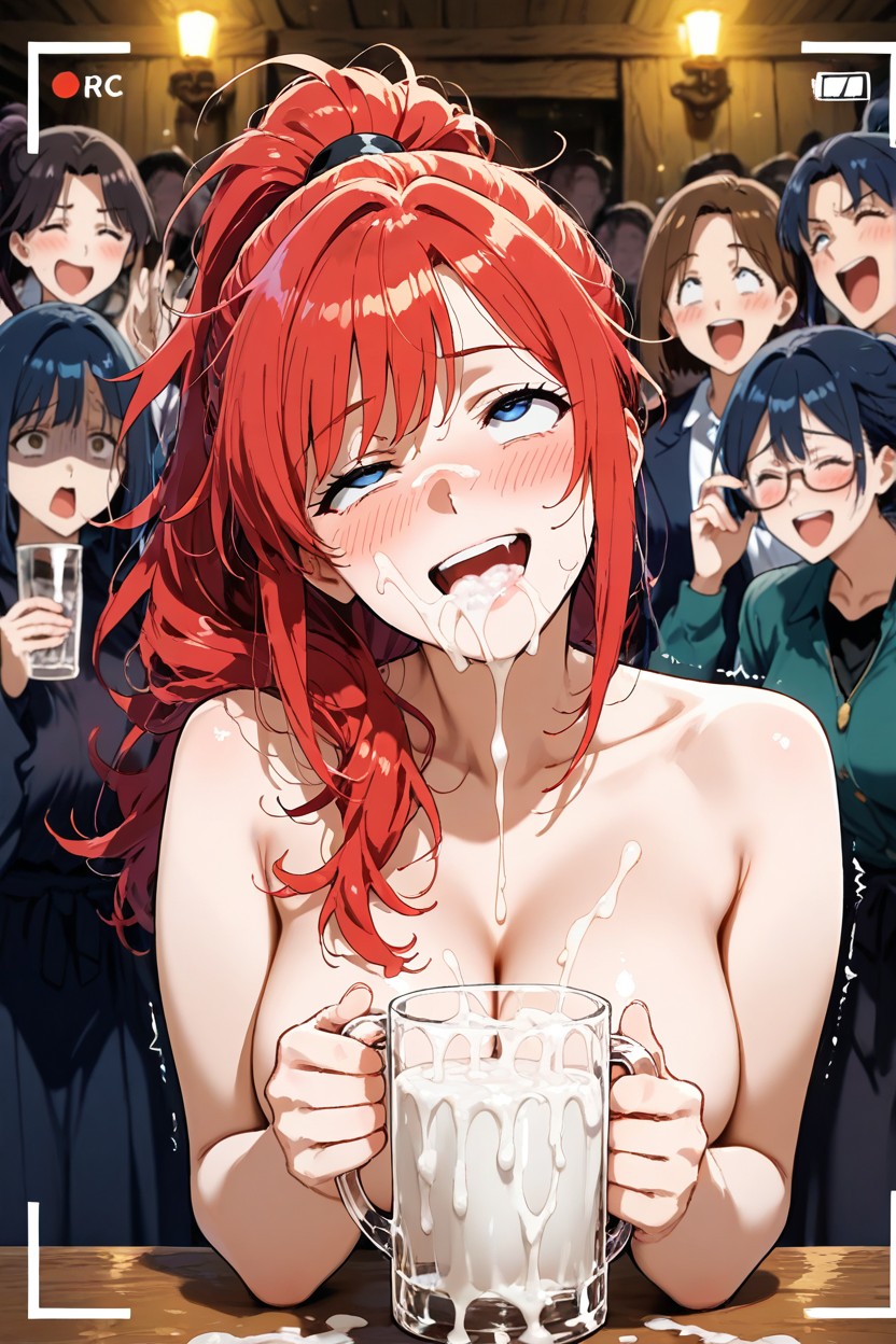 Mouth Overflow With Cum, People Laughing At Her, People Around Her Hentai IA