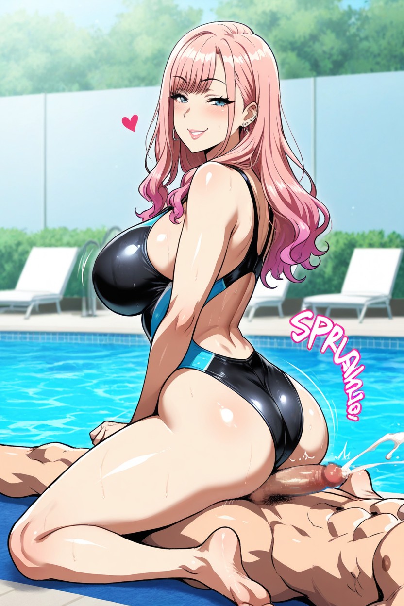 Splash Ejaculation, Outdoor Poolside, Straddling Male Hentai AI Porn