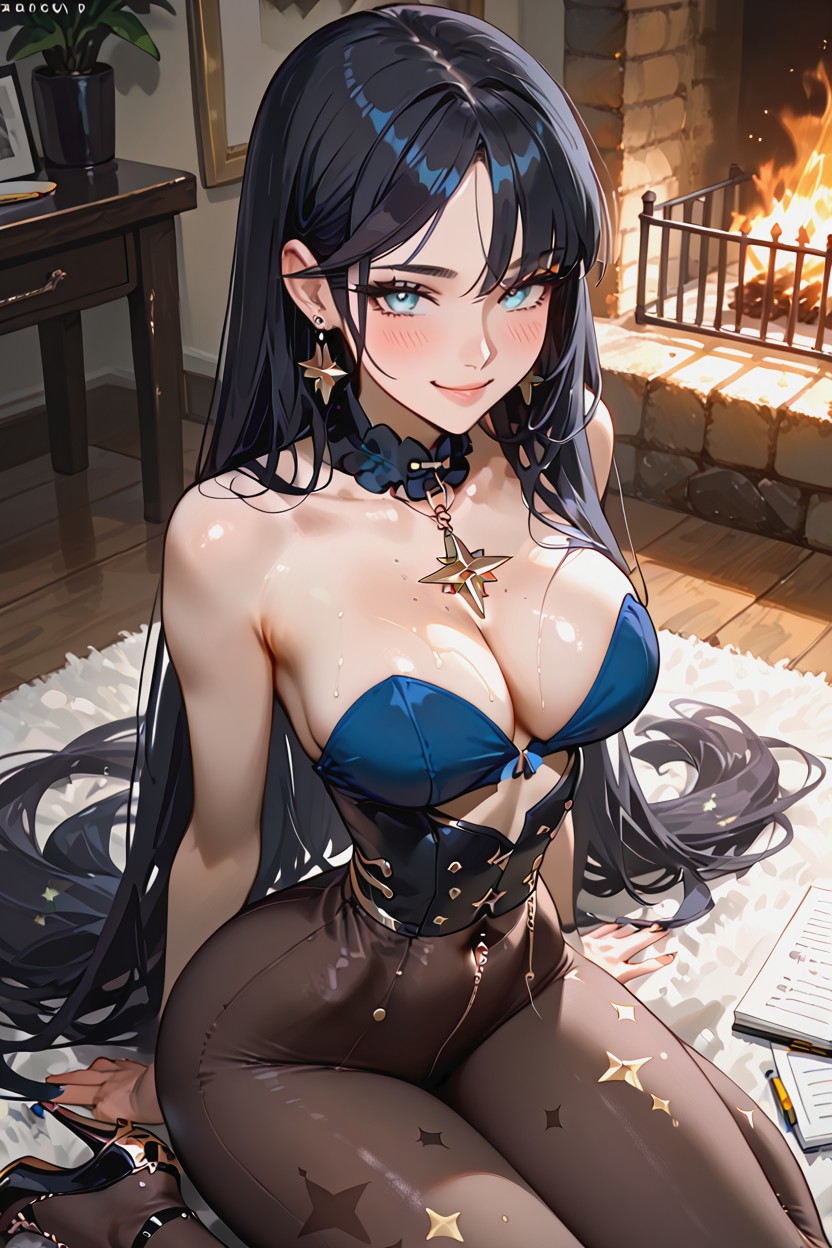 Hourglass Body Type, Original Outfit, Seductive Gaze Hentai AI Porn