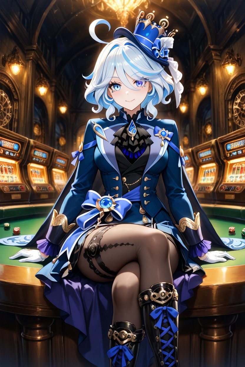 Saturated Colors With Blue Hydro Glows, Luminous Fair Skin, High Boots With Laces Hentai AI Porn