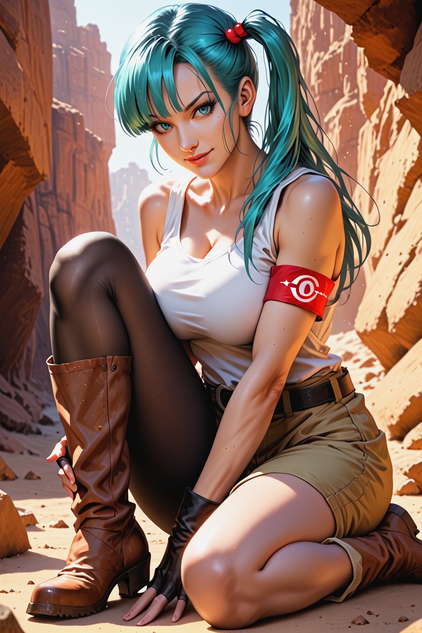 Single Pant Leg On One Side, Detailed Eyes, Background Desert Adventure Setting Hentai AI Porn