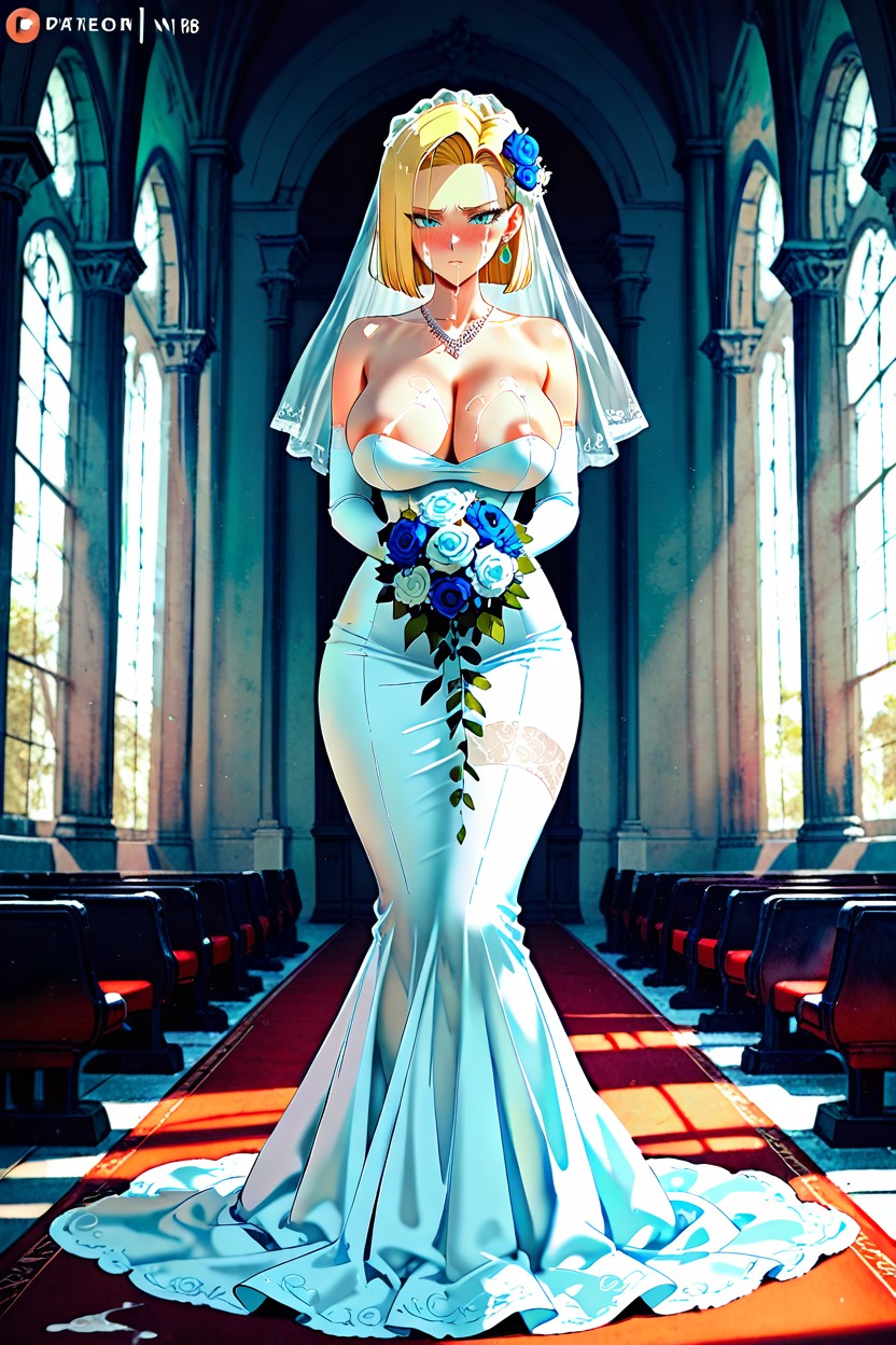 White Wedding Dress, Wedding Dress, Skinny Hentai AI Porn