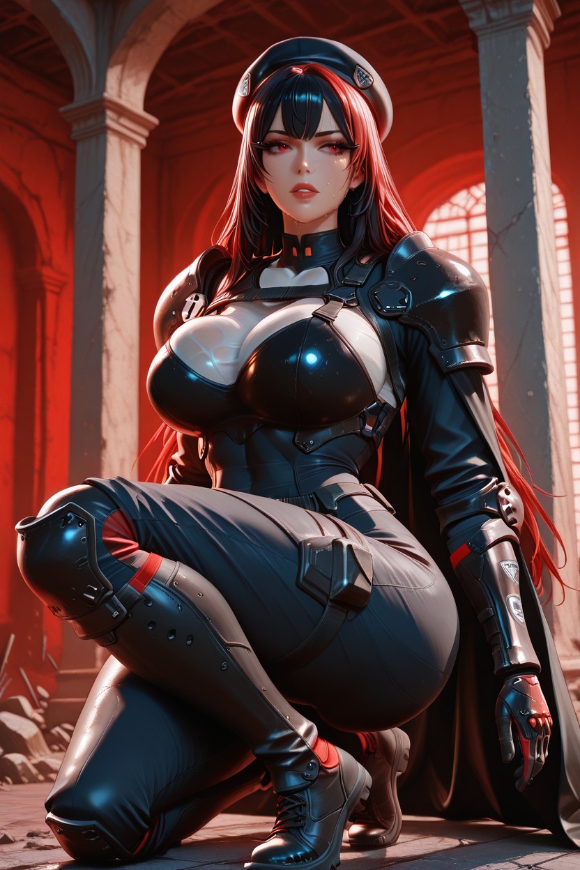 Five Toes Per Foot, Matte Black Armor Over A Reinforced Combat Suit, Rounded Buttocks Hentai AI Porn
