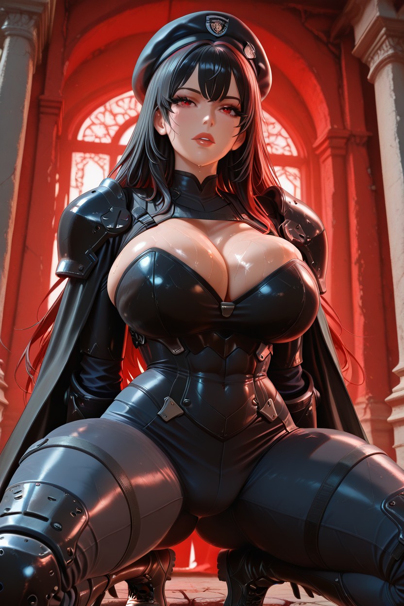 Arms Crossed, Reinforced Black Gloves, Armored Pauldrons Hentai AI Porn