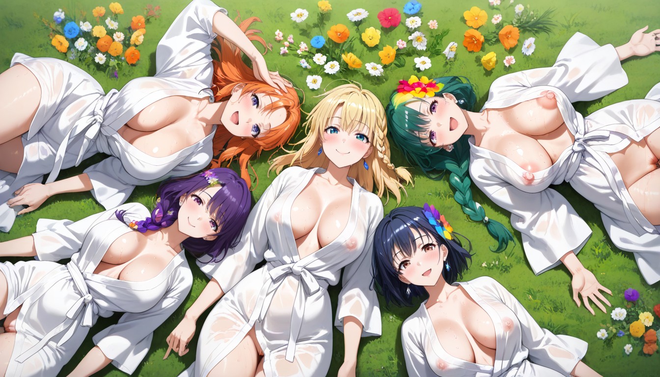 Women With Different Hair Colors, Women, Lesbian Kissing Hentai AI Porn