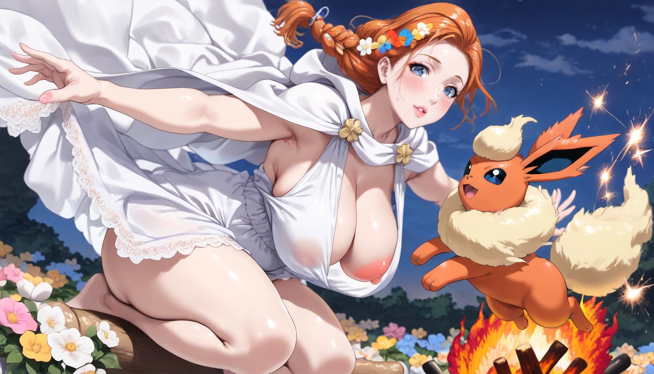 Soft Body, Dress Hanging Open At Sides, Sparks Flying Hentai AI Porn