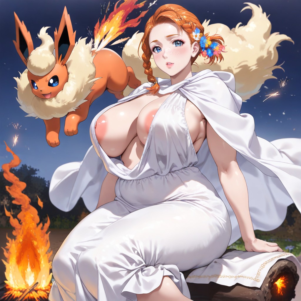 Giant Saggy Breasts, Hair Tucked Behind Ears, Soft Body Hentai AI Porn