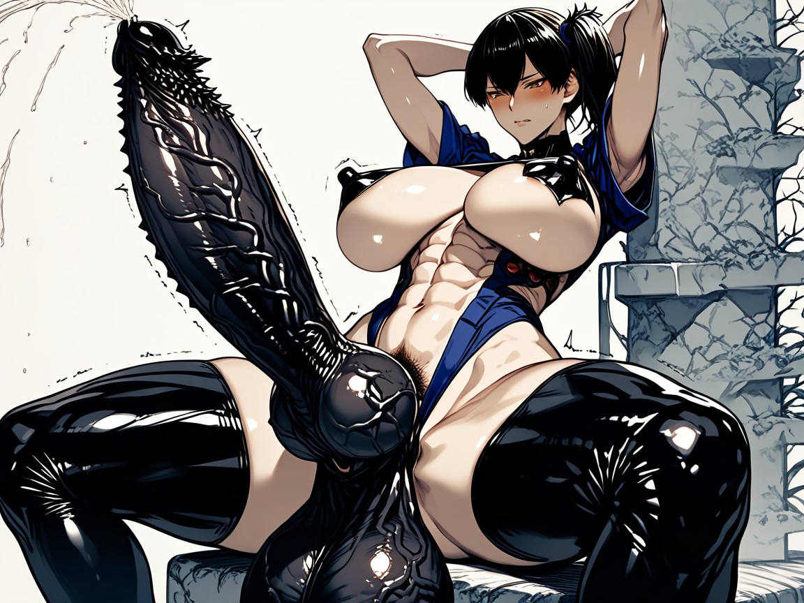 Massive Throbbing Penis, Heavy Hyper Sagging Testicles, Showing Off Penis Hentai AI Porn