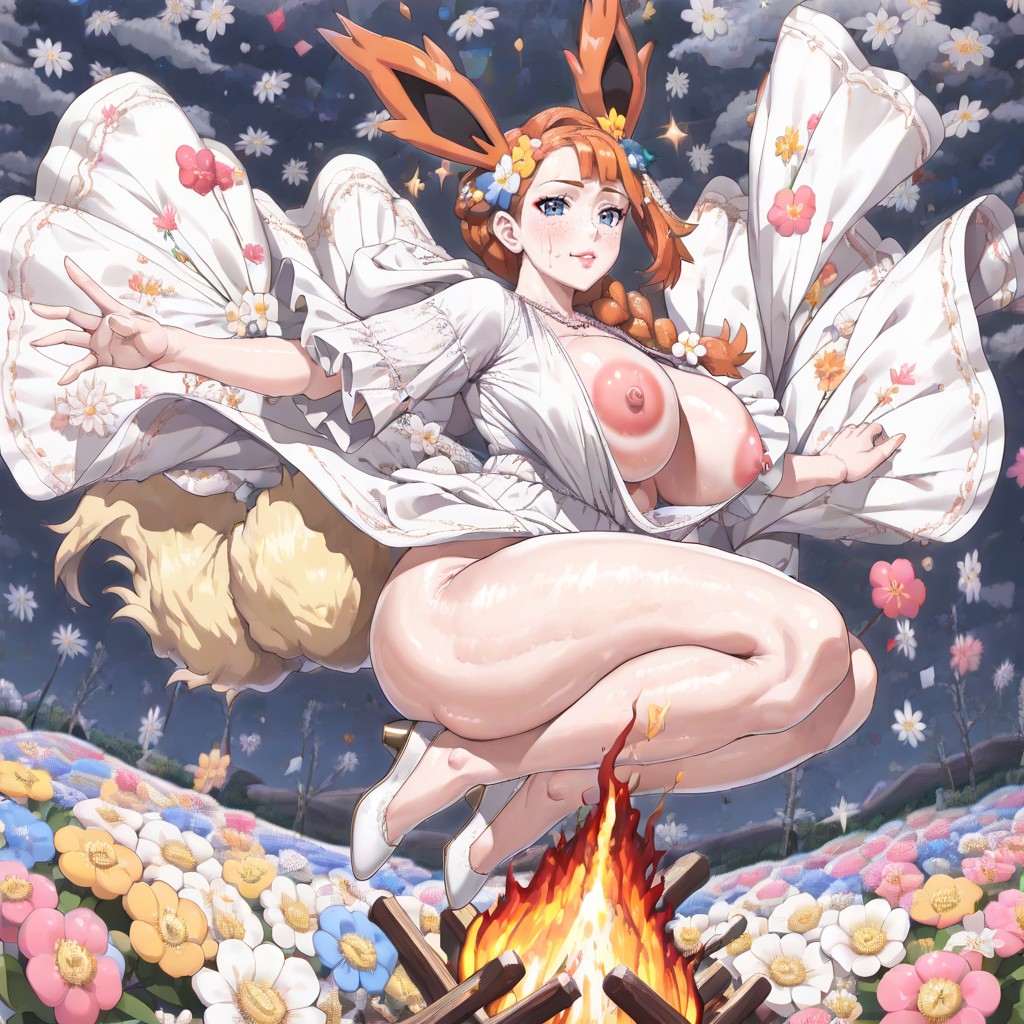 Hair Tucked Behind Ears, Blushing Cheeks, White Linen Dress Hentai AI Porn