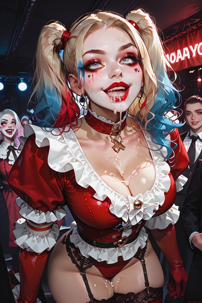 Cinematic, Red Choker, Smiling Mouth Open Hentai AI Porn