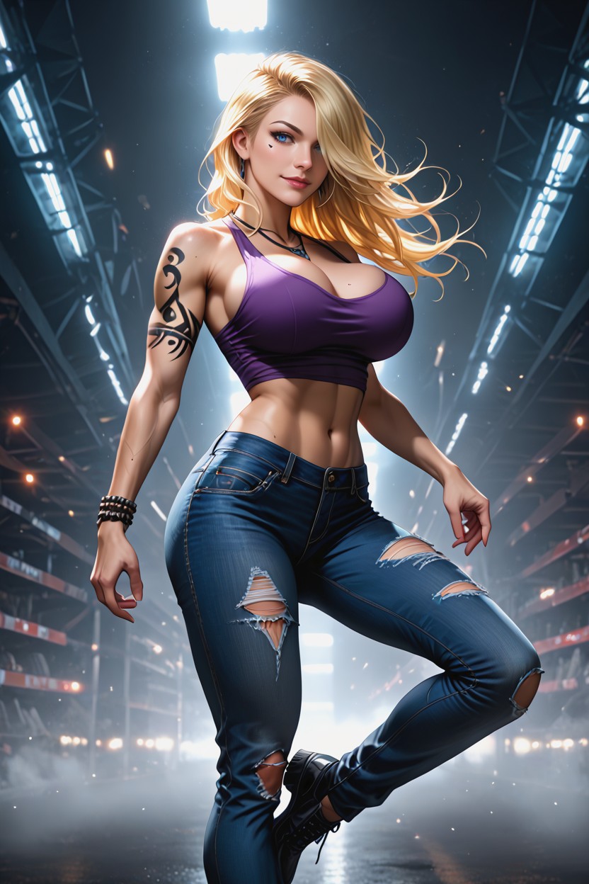 Rips At The Knees Wide-legged Jeans, Detailed Hair, Highly Detailed Hentai AI Porn
