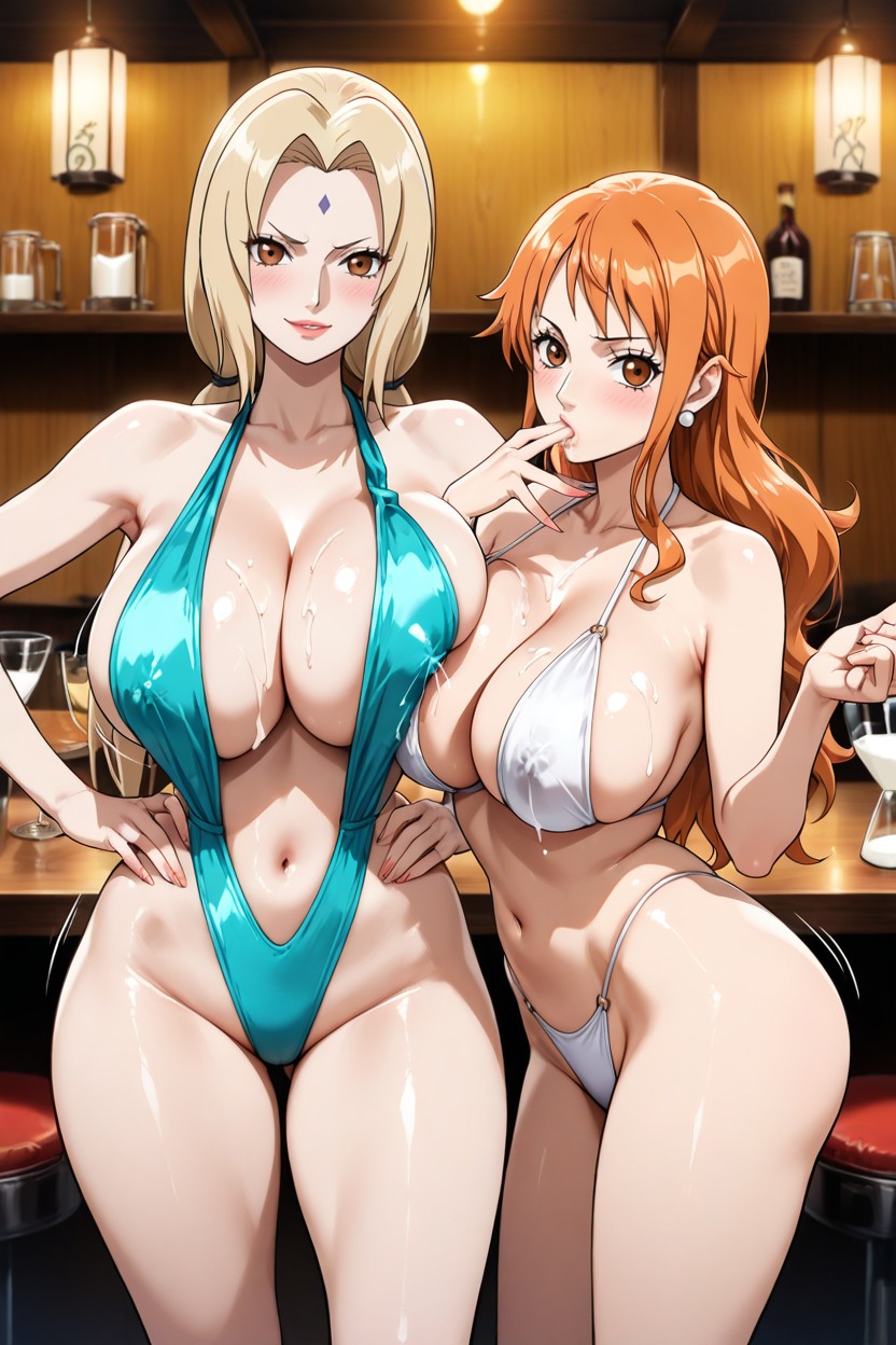 Lesbian Sex, Confident Pose, Hourglass Figure Hentai AI Porn