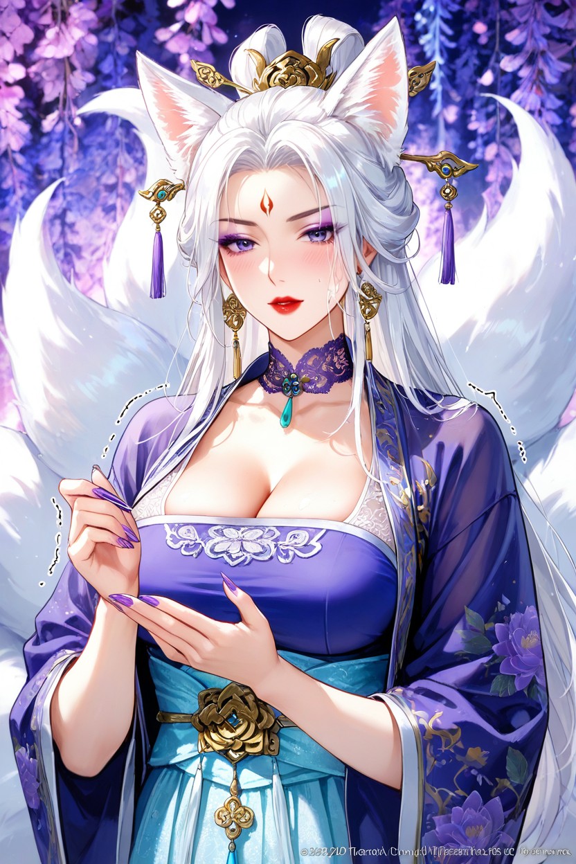 Perfect Face, Purple Eyeshadow, Long Nail Hentai AI Porn