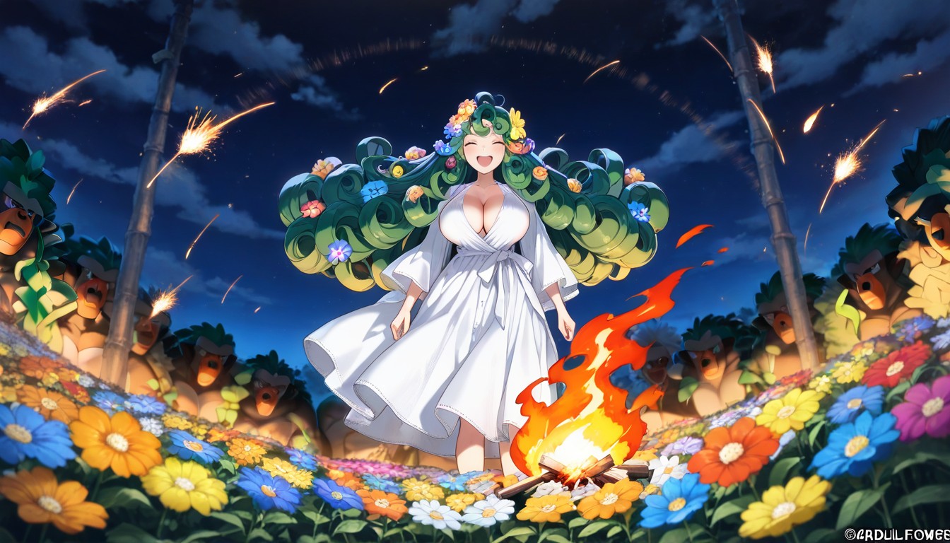 Tits Out, Curly Hair, Robe Completely Open Hentai AI Porn