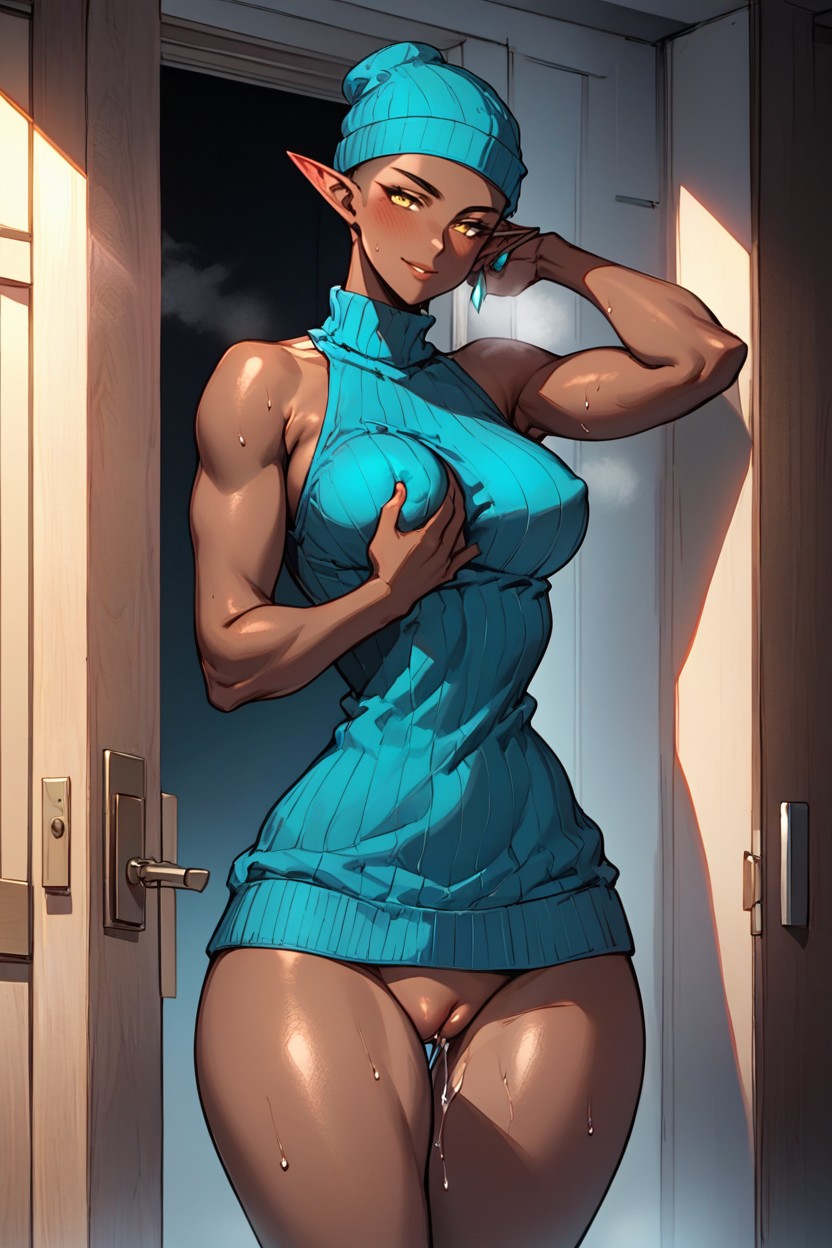Solo Female, Buzzcut Hair, Bras En L'air Porno IA Hentai